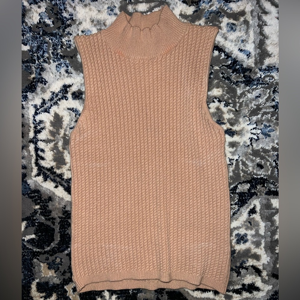 Tan Turtleneck Sleeveless Sweater